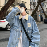 90s fashion men Autumn Jacket Denim Coat Men's Casual Loose New Korean Style Trendy Handsome Youth Lapel 