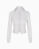 Women's Street Style Sexy Hot Girl Kylie Double Zipper Slim-Fit Short Long-Sleeved Shirt Hip Skirt Suit