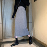 Fall Women's Outfits Idea Skirt Spring Versatile Black Split Knitted Skirt Women's Mid-Length High Waist A- line Slimming Hip Skirt