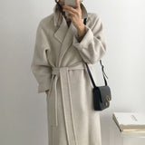 Womens fall fashion Korean Style Chic Autumn and Winter Soft Wool Belted Long Coat