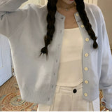 birkenstock clogs outfit fall Light Blue Knitted Cardigan Coat for Women 2024 Spring New Soft Glutinous Short Long Sleeve Top