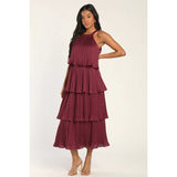 dress Spring and Summer Women's Halter Solid Color Layered Dress