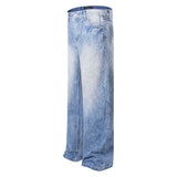 90s fashion men American-Style Crack Washed White Jeans Men's Loose All-Match High Street Fashion Ins Straight Pants Wide-Leg Trousers