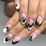 long 24Pcs Halloween Black Ghost Long Ballet False Nails