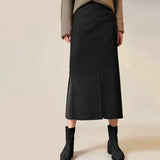 Fall Women's Outfits 2024 Winter New High Waist Pleated Mid-Length over-the-Knee Woolen Split Sheath Skirt for Women