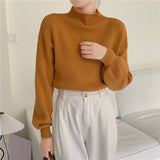 2024 fall fashion trends Women's Half Turtleneck Solid Color Lantern Sleeve Knitted Sweater Top 2024 Autumn and Winter New Korean Style Simple Loose Base