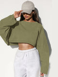 fall inspo outfits Autumn Sweater Women's Solid Color Short Pullover Loose Cropped Top round Neck Sweatshirt