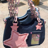 y2k Y2g Denim Often Small Food Volume Transparent Pain Bag 2024 New Sweet Cool Hot Girl Star Portable Shoulder Bag