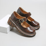 dti outfits Mary Jane Shoes Japanese Style Thick Bottom round Toe One-Strap Buckle Leather Shoes for Women