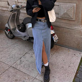 2000s fashion Fall Women's Street Style QWomen's Autumn New Retro Long Denim Skirt High Waist Slimming Split Hip Skirt Skirt