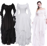 Toleet aesthetic halloween costumes Gorgeous Lace Flare Sleeve off-Neck Vintage Gothic Dress Prom Princess Dress