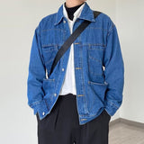 winter outfits men Retro Dark Blue Denim Coat Men's Fashionable Korean Style Spring and Autumn Loose Lapel Multi-Pocket Casual Workwear Autumn and Winter