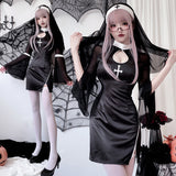 Toleet Halloween Women's Outfits Idea Gothic Style Costume Vampire Nun Costume Cross Dark Dress