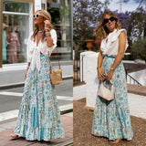 boho outfits Printed Skirt 2024 Casual Large Swing Long Skirt Women's Skirt