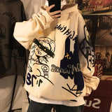 mens fall outfits Graffiti Floor Shoulder Hip Hop Loose Hooded Oversize 