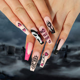 long 24Pcs Halloween Black Ghost Long Ballet False Nails