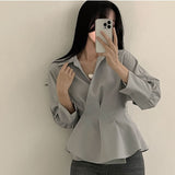 Toleet business casual outfits Spring and Autumn New Retro Waist-Tight Skirt Western Style Ruffled Design Sense Niche Long Sleeve Chic Shirt Top