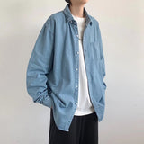 guys fashion casual Trendy Brand Denim Shirt Men's Long-Sleeved Spring and Autumn Korean Style Trendy Handsome Casual Jacket Ruan Handsome Blue Shirt Men