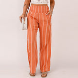 teacher outfits Shiying Summer New Striped Printed Casual Trousers Women's Retro High Waist All-Matching Straight Pants