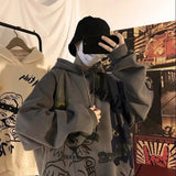 mens fall outfits Graffiti Floor Shoulder Hip Hop Loose Hooded Oversize 