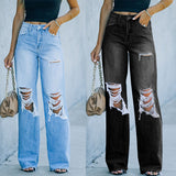 baggy jeans Factory Direct Women's Jeans 2024 Autumn Street Hipster Ripped Wide-Leg Pants