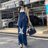 back to school fits  Star Denim Suspender Pants for Women 2024 Summer New Loose Overalls 