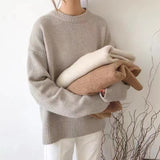 fall outfits 2024 Gray Sweater Women's Autumn and Winter Loose Retro Hong Kong Style Lazy Style round Neck Pullover Top Thick Thread Outer Wear Sweater Women