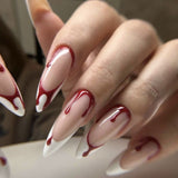 long Fall Nail Halloween Long Pointed Wear Nail Piece Blood Drop White French Detachable Fake Nail