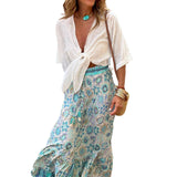 boho outfits Printed Skirt 2024 Casual Large Swing Long Skirt Women's Skirt