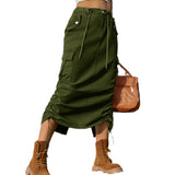 skirt outfits American Style Single Station New Drawstring Elastic Waist Overalls Skirt Casual Mid-Length Skirt Trendy Women