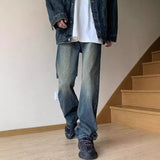 starboy outfit Retro Distressed Jeans Men's Spring and Autumn Straight Loose American High Street Vibe Style Pants Wide Leg Trousers