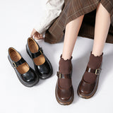 dti outfits Mary Jane Shoes Japanese Style Thick Bottom round Toe One-Strap Buckle Leather Shoes for Women