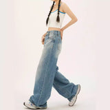 comfy school outfits Fall Street Vibe Style Jeans Women's High Waist Loose Straight Pear Shape Chubby Girl Light Blue Wide Leg Pants