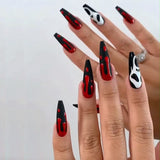 long 24Pcs Halloween Black Ghost Long Ballet False Nails