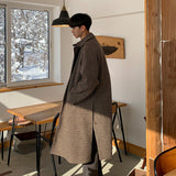 classy outfits men Myq Winter New Men's Retro Plaid Coat Korean Style Couple Mid-Length over-the-Knee Loose Woolen Coat