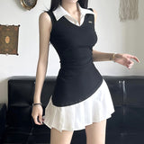 dress shirt Two Piece Pleated Shirt Vest Dress 