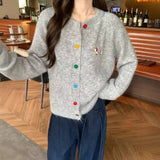 Fall street style Korean Style Top Sweet Colorful Buckle Puppy Embroidered Long-Sleeved Sweater Cardigan Women's 2024 Autumn