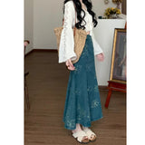 grunge outfits Versatile Niche Design Printed Women's Denim Skirt French Retro Dress