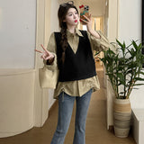 misunderstood outfit Spring New Korean Style Loose Fashion Striped Fake Two-Piece Stitching Shirt Maternity Top