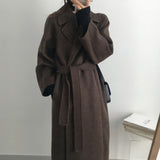 Womens fall fashion Korean Style Chic Autumn and Winter Soft Wool Belted Long Coat