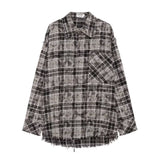 Fall Street Style Harajuku style frat outfits Spring and Autumn Retro American Plaid Long-Sleeved Shirt Frayed Design Men's Loose Niche Shirt Jacket Jacket