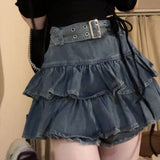 y2k outfits Hot Girl Style Ruffled Skirt Denim Women's Summer New High Waist Slimming Design Versatile Word Skirt