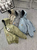 masc outfits Fall Street Style Kaha Carte Tough Guy Washed Distressed Jacket Vintage Vintage Cotton-Padded Jacket