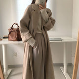 Womens fall fashion Korean Style Chic Autumn and Winter Soft Wool Belted Long Coat