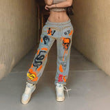 boh 2024 Autumn and Winter New Halloween Street Fashion Multi-Print Lace-up Warm Straight Pants Casual Pants