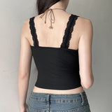 grunge outfits Dark Gothic Printed Sexy Lace Stitching U-Neck Slim Strap Summer Millennium Retro Slimming Sleeveless Vest