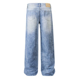 90s fashion men American-Style Crack Washed White Jeans Men's Loose All-Match High Street Fashion Ins Straight Pants Wide-Leg Trousers