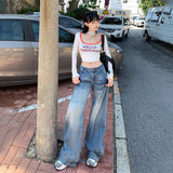 y2k American Retro Low Waist Hot Girl Flared Pants Versatile Slimming Mop Straight Jeans Women 