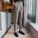 90s fashion men Naples Suit Pants Houndstooth Casual Pants Business Casual Mid-High Waist Fashionable Long Pants Men's Suit Pants