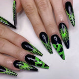 long 24Pcs Halloween Black Ghost Long Ballet False Nails